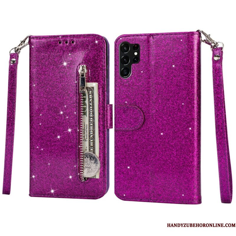 Folio-hoesje Samsung Galaxy S25 Ultra 5g Telefoonhoesje Glittertasje Met Bandje