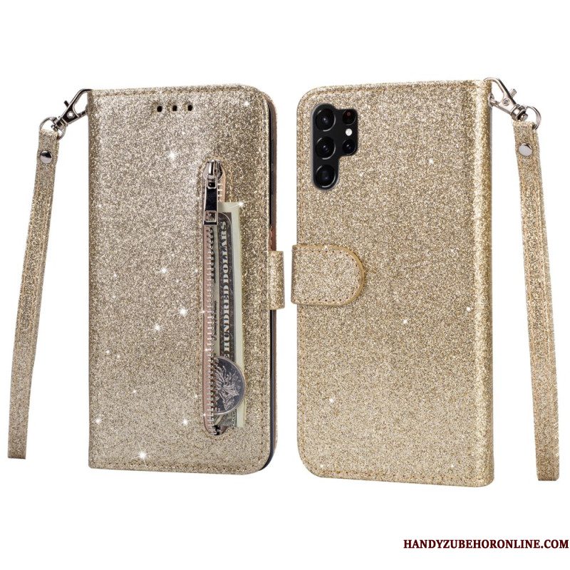 Folio-hoesje Samsung Galaxy S25 Ultra 5g Telefoonhoesje Glittertasje Met Bandje