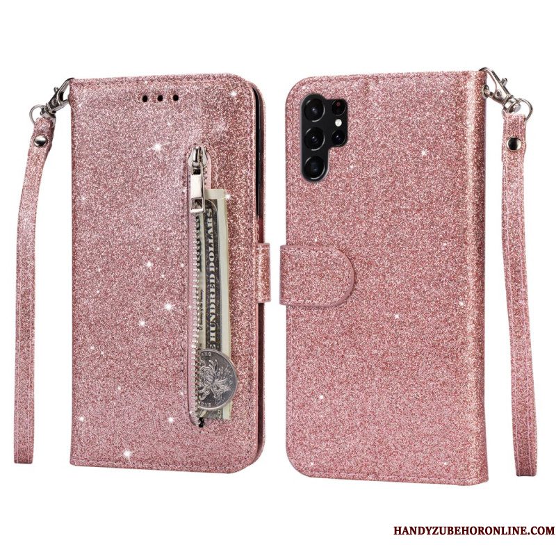 Folio-hoesje Samsung Galaxy S25 Ultra 5g Telefoonhoesje Glittertasje Met Bandje