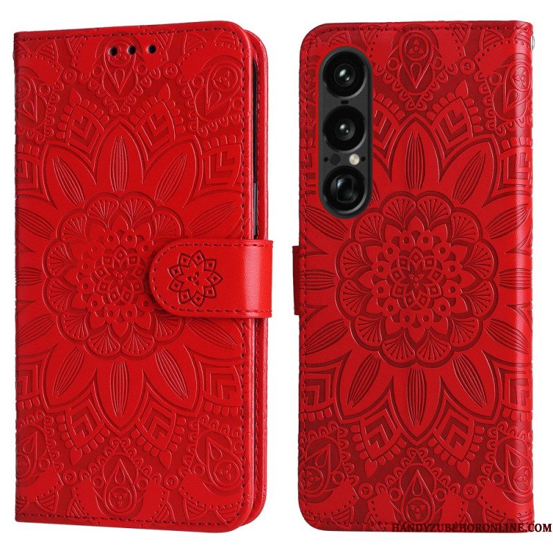Folio-hoesje Sony Xperia 1 Vii Telefoonhoesje Zonnebloempatroon