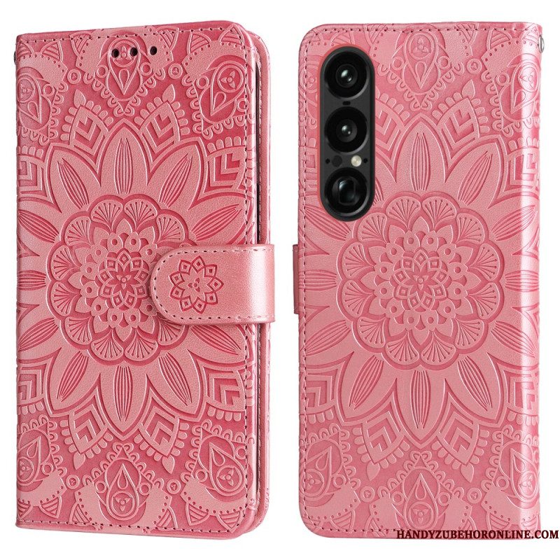 Folio-hoesje Sony Xperia 1 Vii Telefoonhoesje Zonnebloempatroon