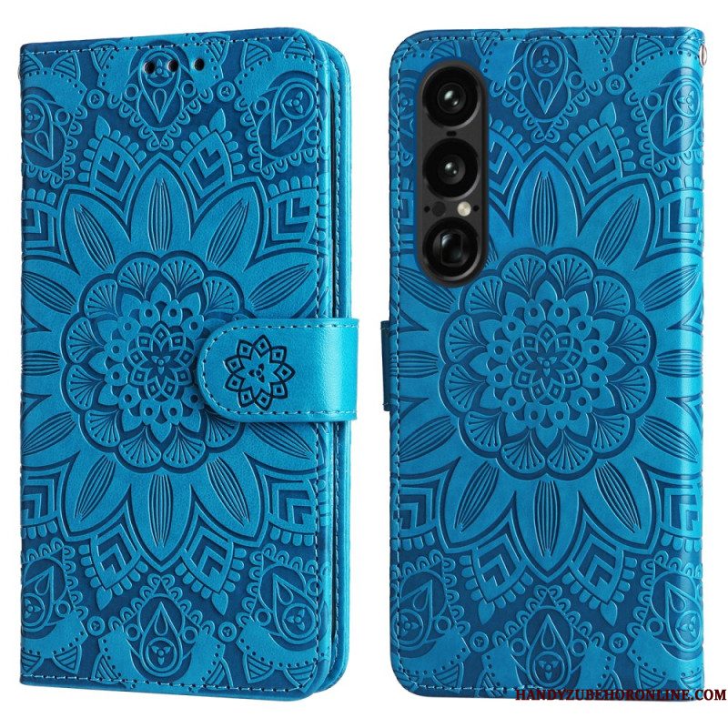 Folio-hoesje Sony Xperia 1 Vii Telefoonhoesje Zonnebloempatroon