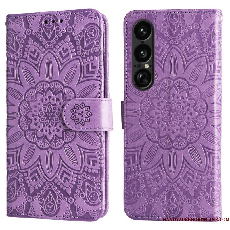 Folio-hoesje Sony Xperia 1 Vii Telefoonhoesje Zonnebloempatroon