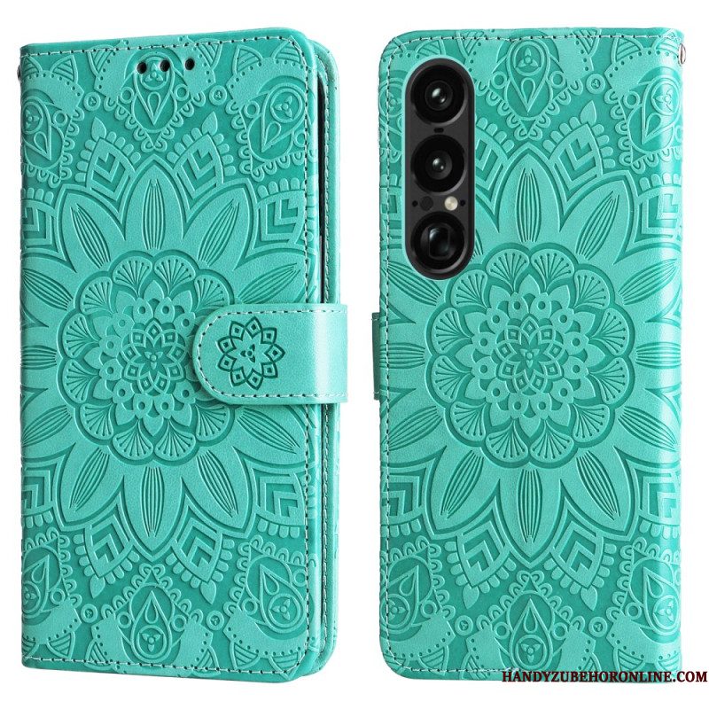 Folio-hoesje Sony Xperia 1 Vii Telefoonhoesje Zonnebloempatroon