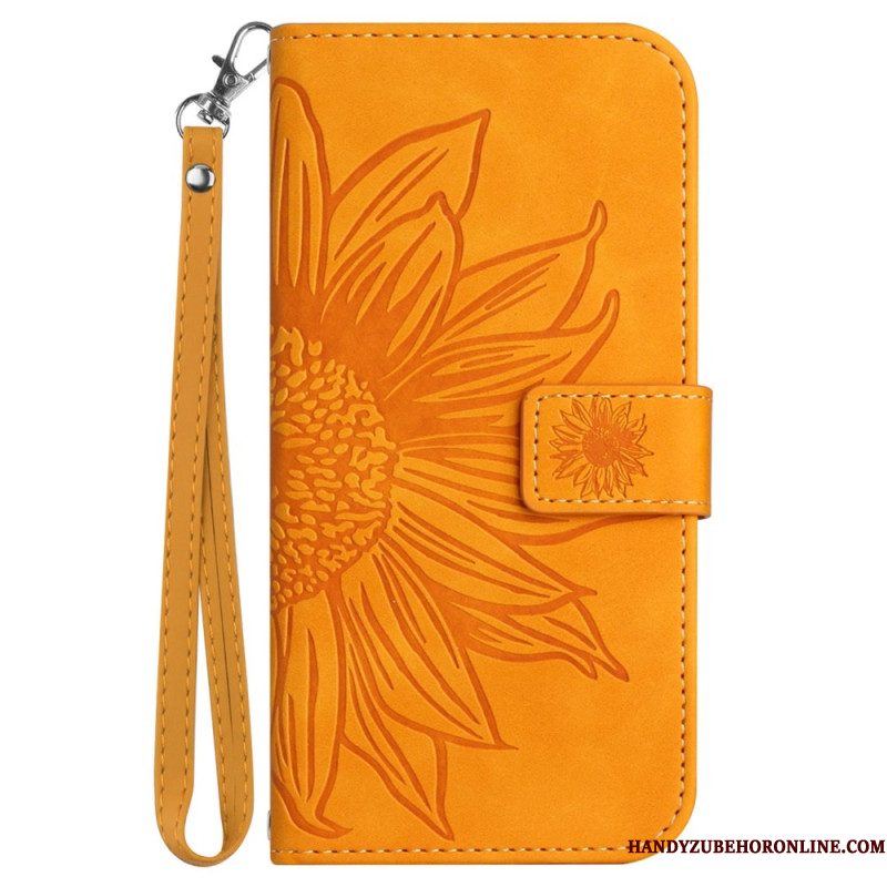 Folio-hoesje Sony Xperia 1 Vii Telefoonhoesje Zonnebloemprint Met Bandje