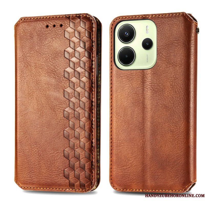 Folio-hoesje Voor Xiaomi Redmi Note 14 4g Vintage Lederlook Met Diamantpatroon