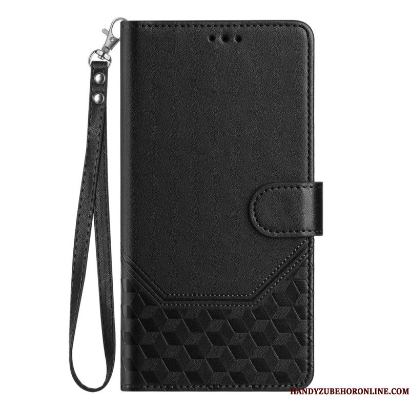 Folio-hoesje Xiaomi 15t Pro Telefoonhoesje Rand Met Diamantpatroon En Koord