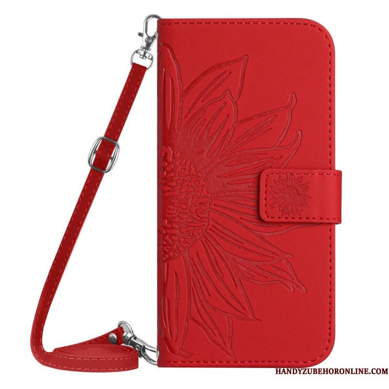 Folio-hoesje Xiaomi Redmi Note 14 4g Telefoonhoesje Zonnebloemprint Met Schouderband