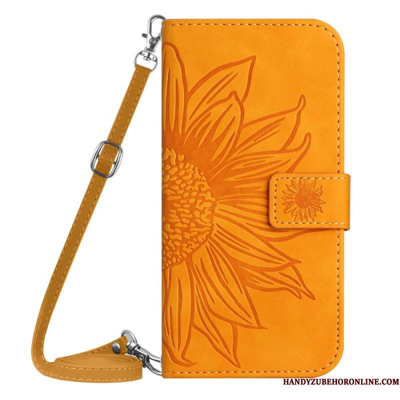 Folio-hoesje Xiaomi Redmi Note 14 4g Telefoonhoesje Zonnebloemprint Met Schouderband