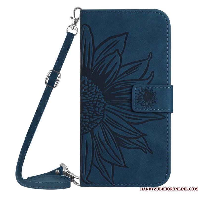 Folio-hoesje Xiaomi Redmi Note 14 4g Telefoonhoesje Zonnebloemprint Met Schouderband