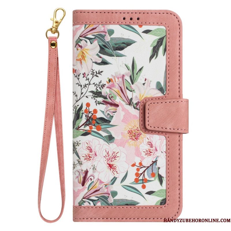 Folio-hoesje Xiaomi Redmi Note 14 5g Telefoonhoesje Bloemen Met Bandje
