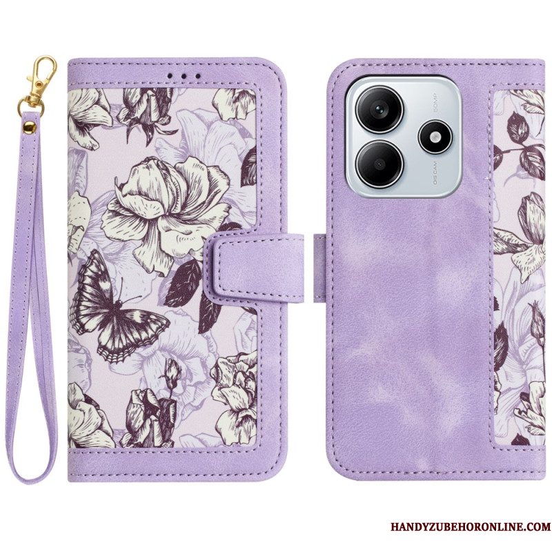 Folio-hoesje Xiaomi Redmi Note 14 5g Telefoonhoesje Bloemen Met Bandje