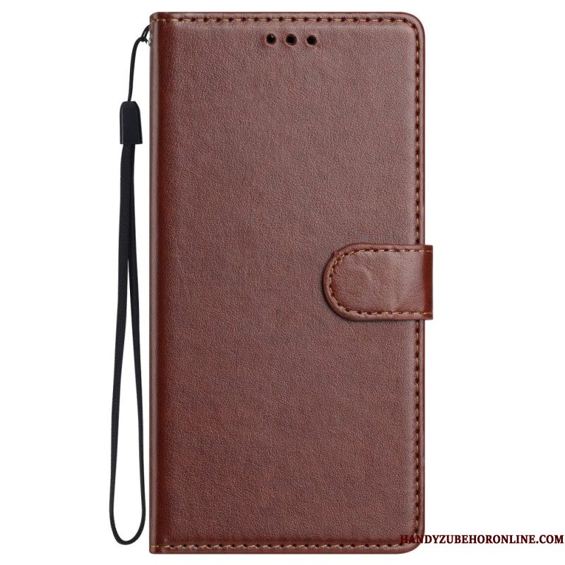 Folio-hoesje Xiaomi Redmi Note 14 5g Telefoonhoesje Effen Leerlook Met Bandje