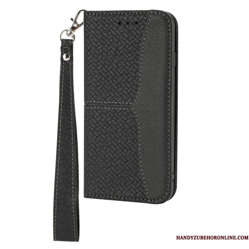 Folio-hoesje Xiaomi Redmi Note 14 5g Telefoonhoesje Geweven Textuur Met Bandje