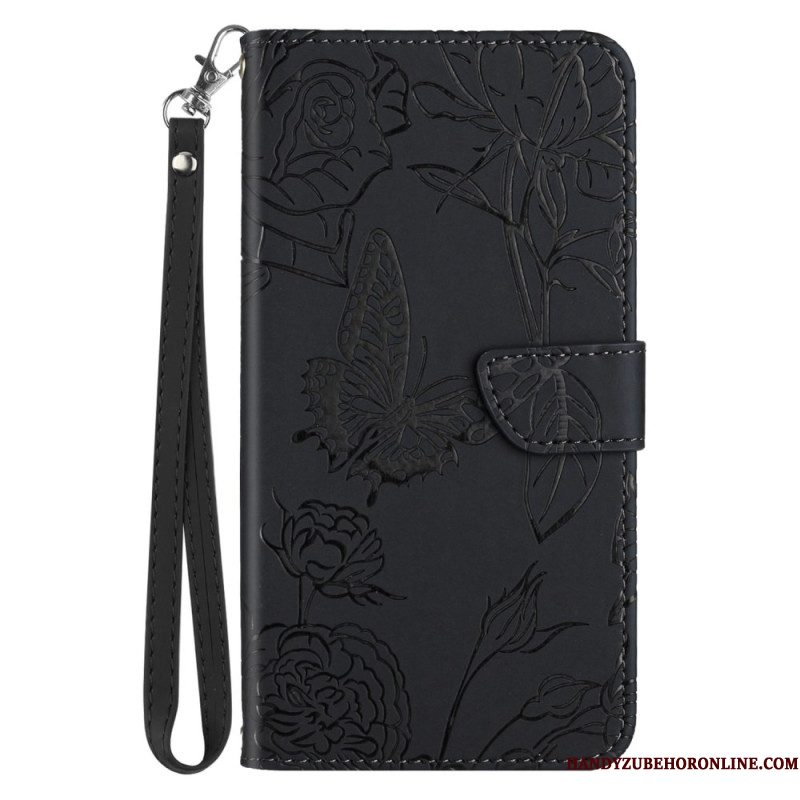 Folio-hoesje Xiaomi Redmi Note 14 Pro 5g Telefoonhoesje Vlinderprint Met Bandje