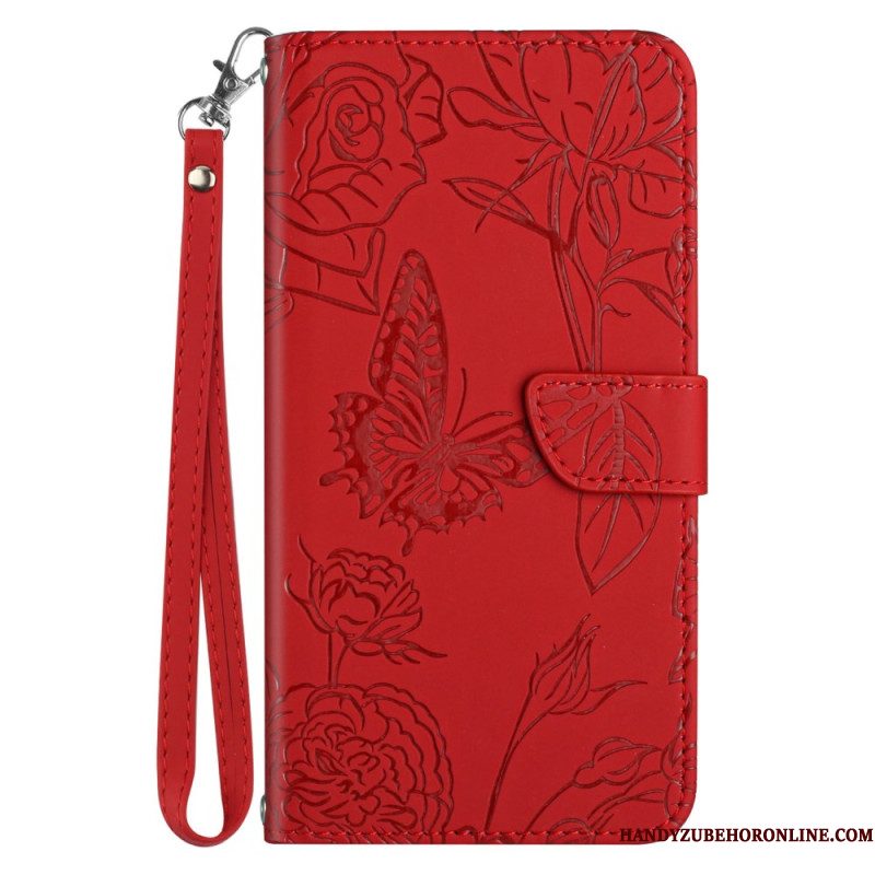 Folio-hoesje Xiaomi Redmi Note 14 Pro 5g Telefoonhoesje Vlinderprint Met Bandje