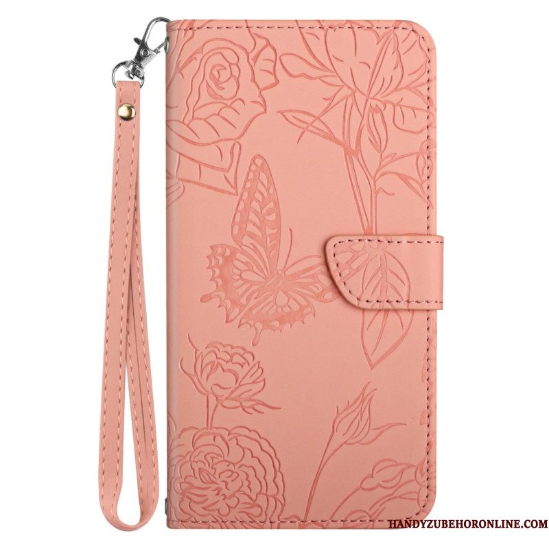 Folio-hoesje Xiaomi Redmi Note 14 Pro 5g Telefoonhoesje Vlinderprint Met Bandje