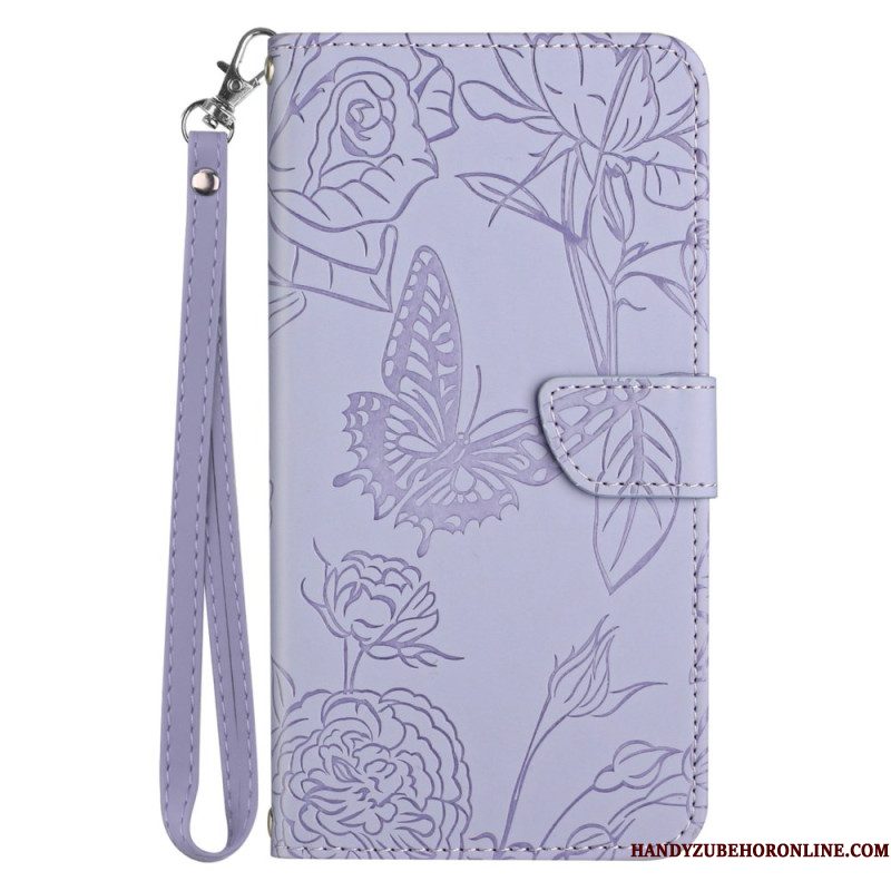 Folio-hoesje Xiaomi Redmi Note 14 Pro 5g Telefoonhoesje Vlinderprint Met Bandje