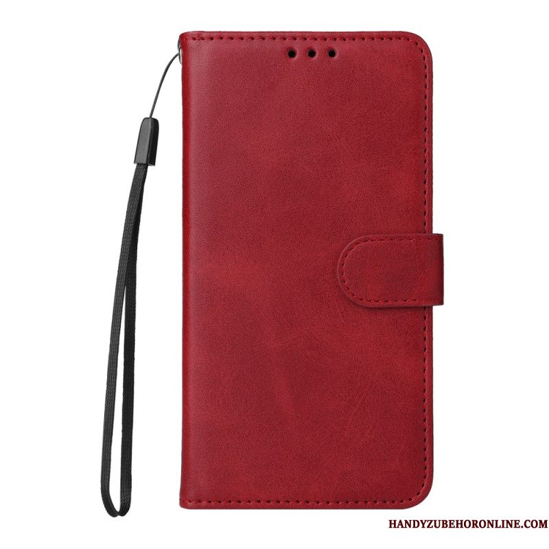 Folio-hoesje Xiaomi Redmi Note 14 Pro Plus 5g Effen Leerlook Met Bandje