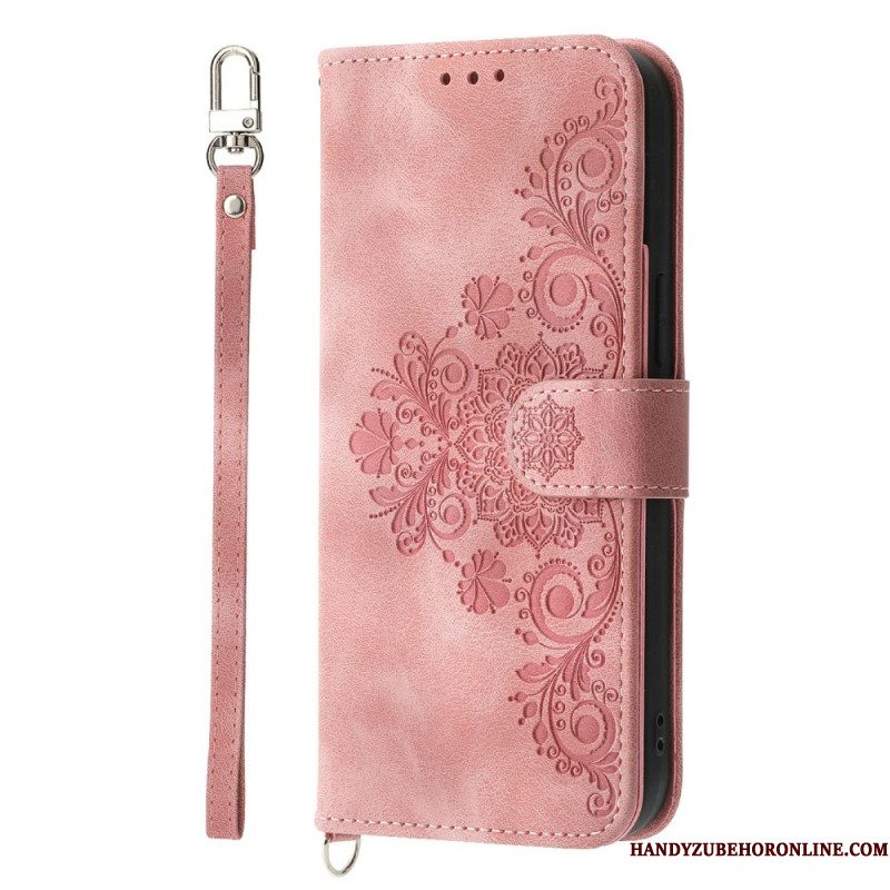 Folio-hoesje Xiaomi Redmi Note 15 Pro Plus 5g Bloemenpatroon Met Schouderband En Riem