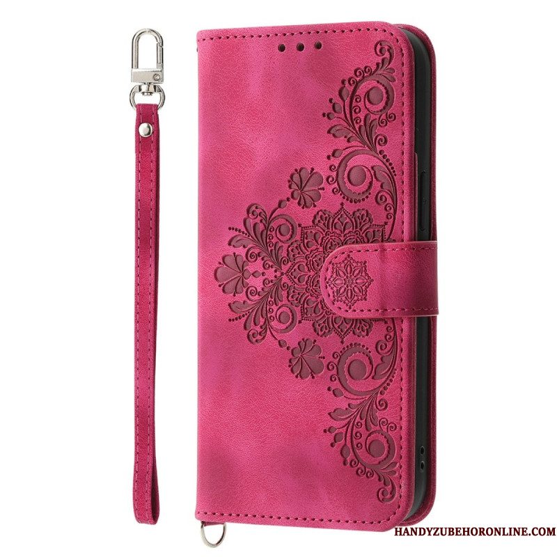 Folio-hoesje Xiaomi Redmi Note 15 Pro Plus 5g Bloemenpatroon Met Schouderband En Riem