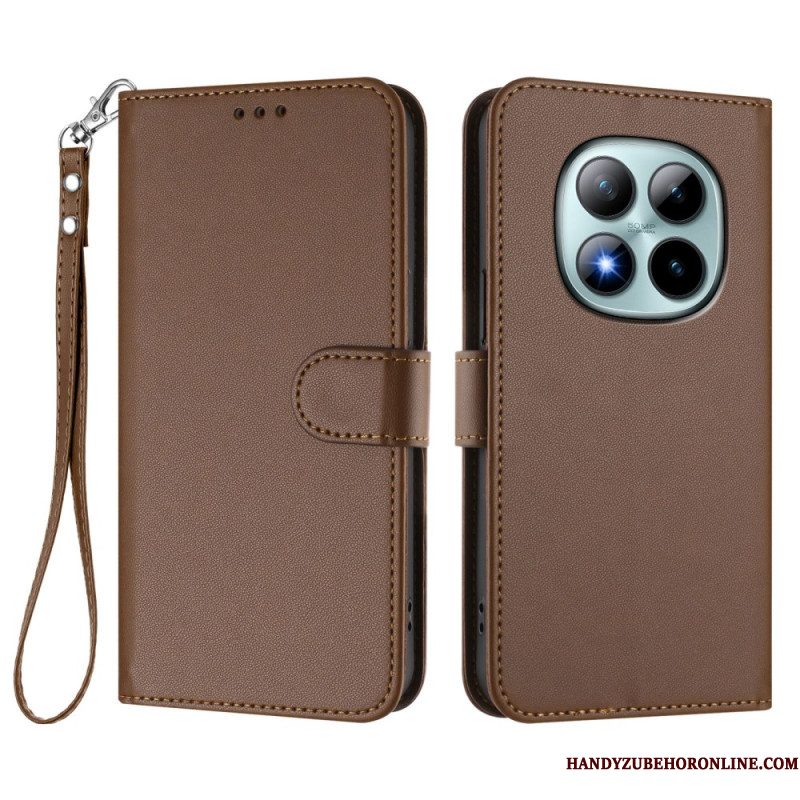 Folio-hoesje Xiaomi Redmi Note 15 Pro Plus 5g Telefoonhoesje Effen Leer-effect Met Bandje