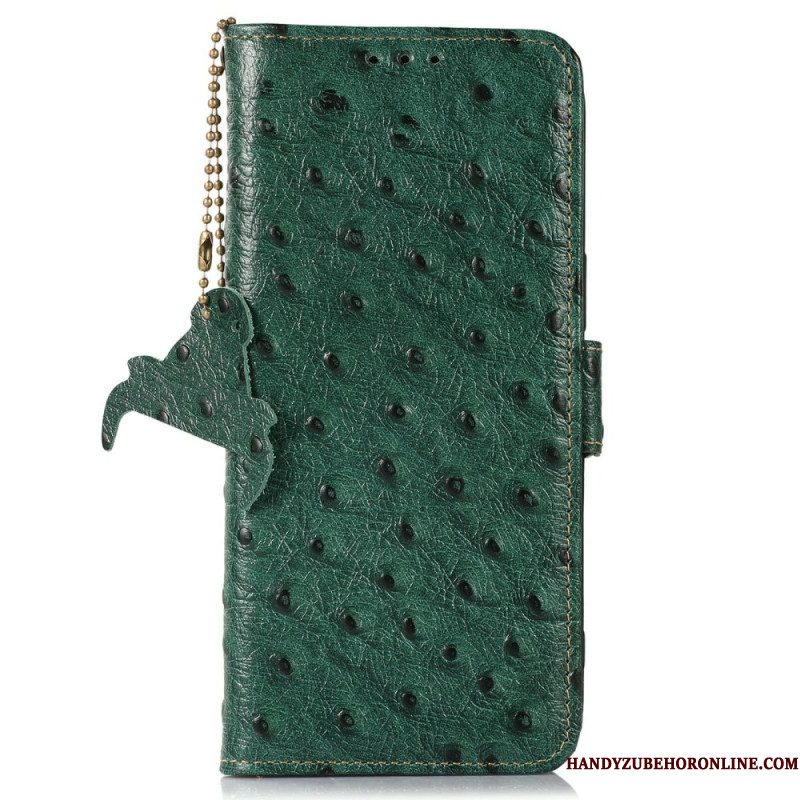 Folio-hoesje iPhone 17 Pro Max Telefoonhoesje Rfid-leer Met Struisvogelprint