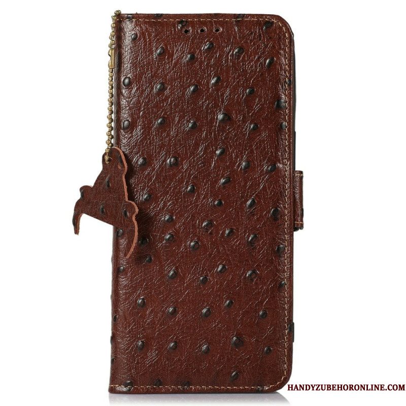 Folio-hoesje iPhone 17 Pro Max Telefoonhoesje Rfid-leer Met Struisvogelprint