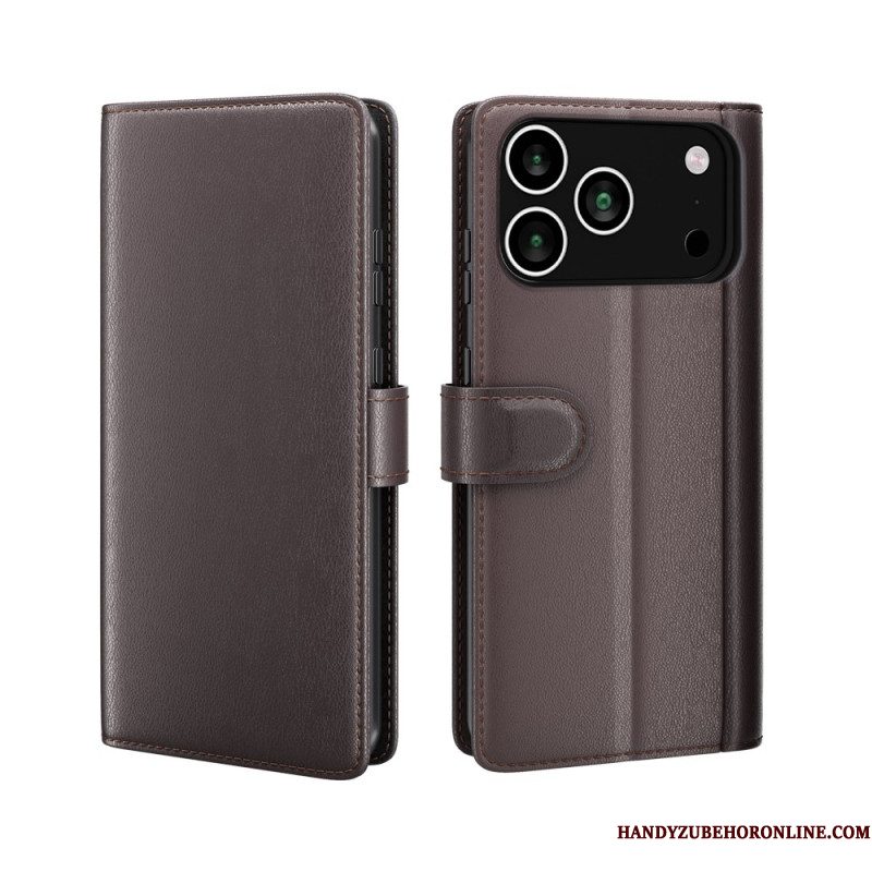 Folio-hoesje iPhone 17 Pro Telefoonhoesje Portemonnee Van Echt Leer