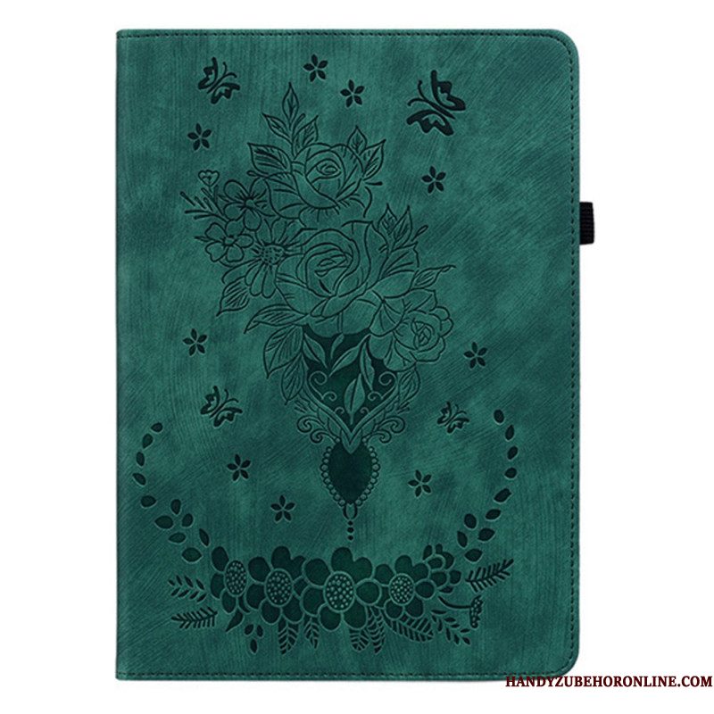 Hoesje Case Samsung Galaxy Tab S11 Telefoonhoesje Bloemen Met Suède-effect