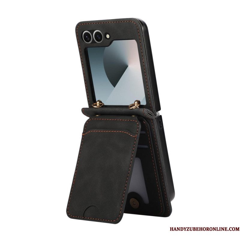 Hoesje Case Samsung Galaxy Z Flip 7 Kaarthouder En Schouderband Met Lederlook