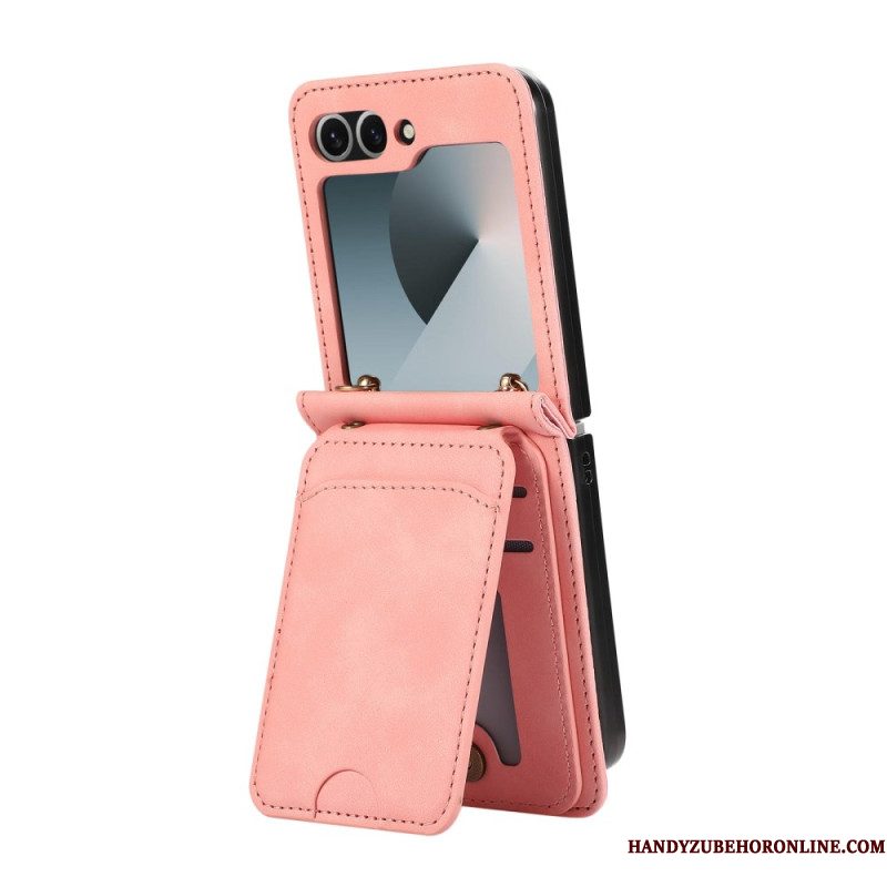 Hoesje Case Samsung Galaxy Z Flip 7 Kaarthouder En Schouderband Met Lederlook