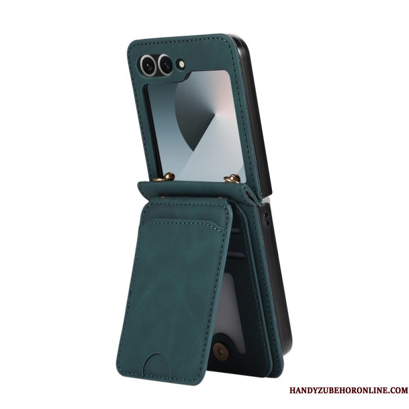 Hoesje Case Samsung Galaxy Z Flip 7 Kaarthouder En Schouderband Met Lederlook
