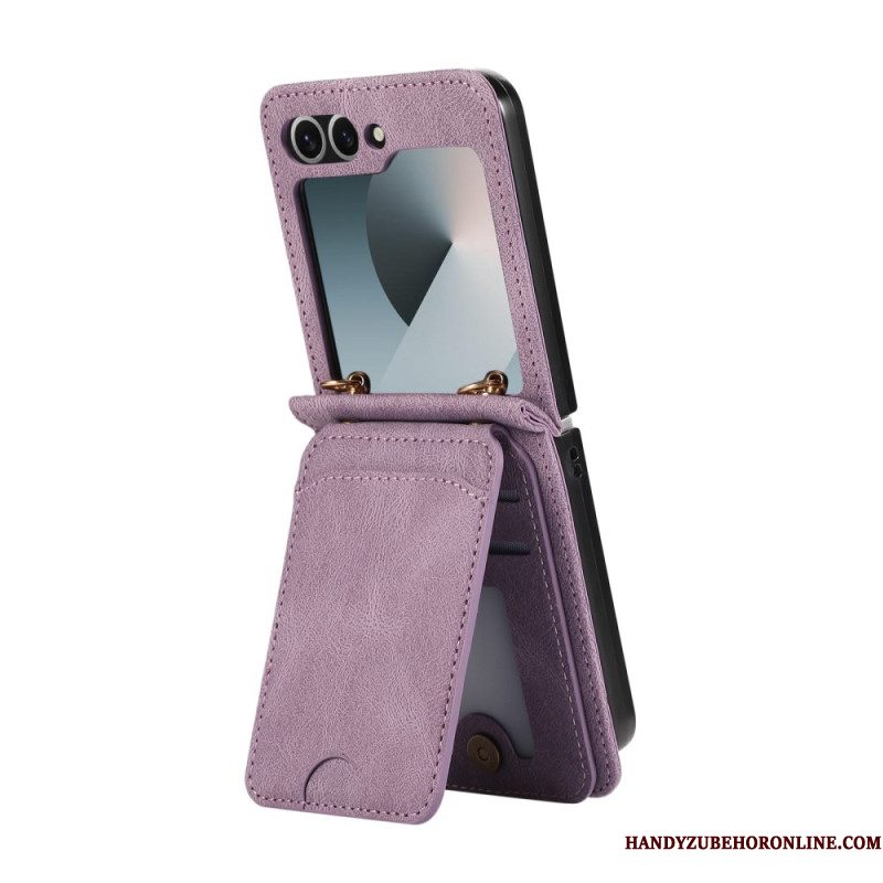 Hoesje Case Samsung Galaxy Z Flip 7 Kaarthouder En Schouderband Met Lederlook