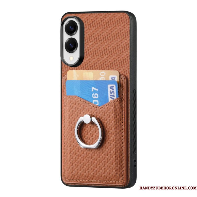 Hoesje Samsung Galaxy S25 5g Edge Kaarthouder En Ringstandaard Van Koolstofvezel Bescherming Hoesje
