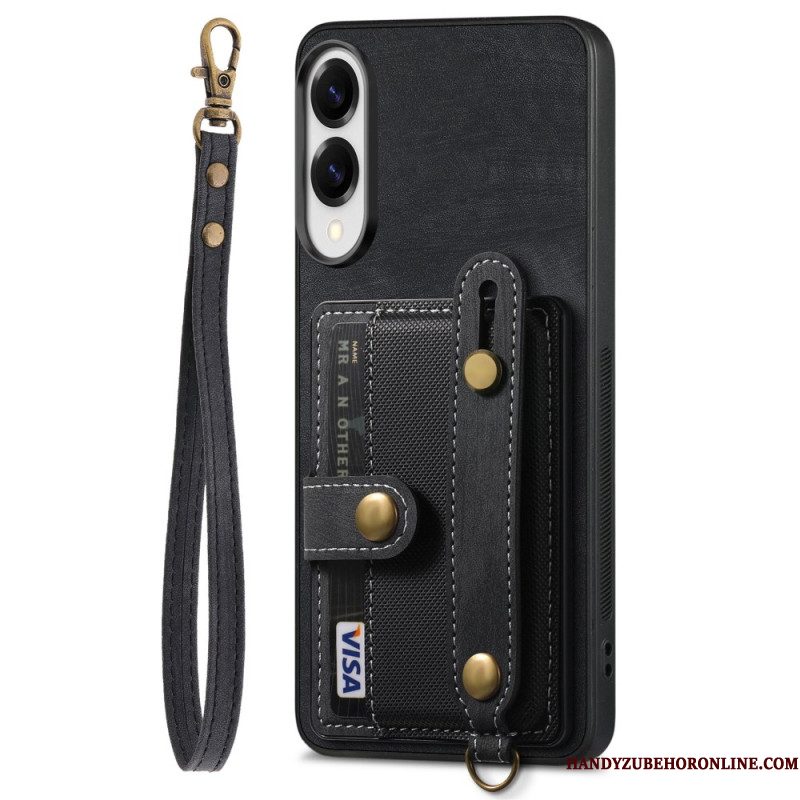 Hoesje Samsung Galaxy S25 5g Edge Retro Kaarthouder En Polsband Bescherming Hoesje