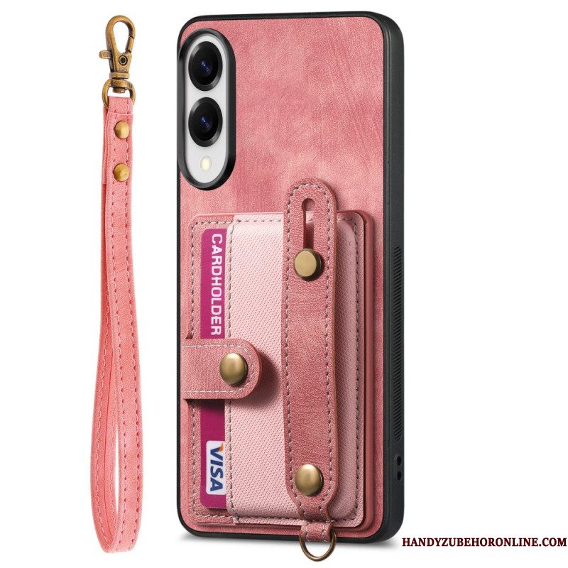 Hoesje Samsung Galaxy S25 5g Edge Retro Kaarthouder En Polsband Bescherming Hoesje