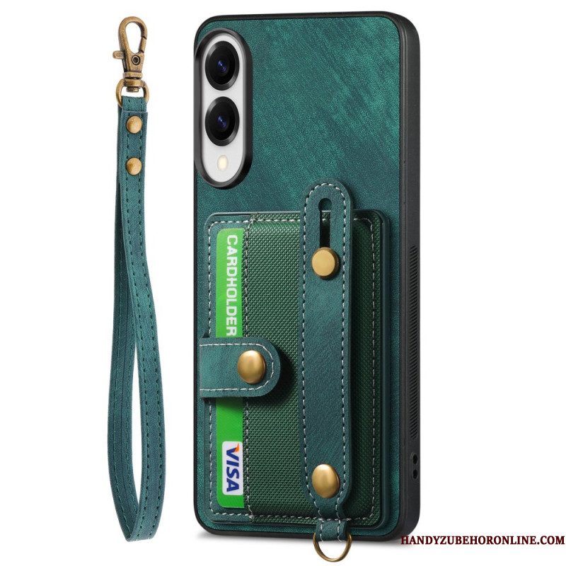 Hoesje Samsung Galaxy S25 5g Edge Retro Kaarthouder En Polsband Bescherming Hoesje