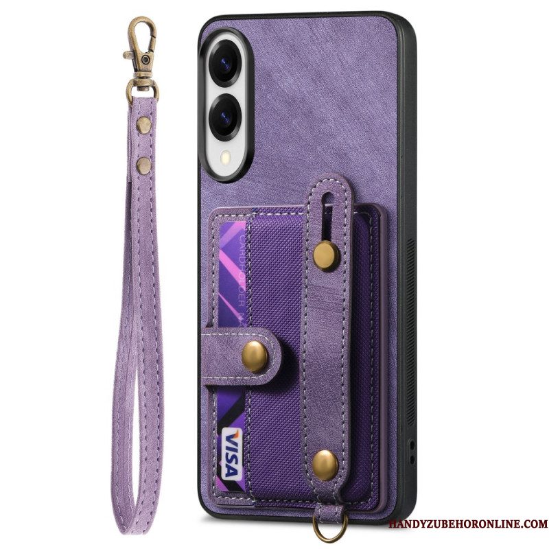 Hoesje Samsung Galaxy S25 5g Edge Retro Kaarthouder En Polsband Bescherming Hoesje