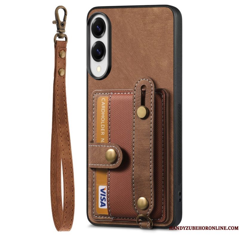 Hoesje Samsung Galaxy S25 5g Edge Retro Kaarthouder En Polsband Bescherming Hoesje
