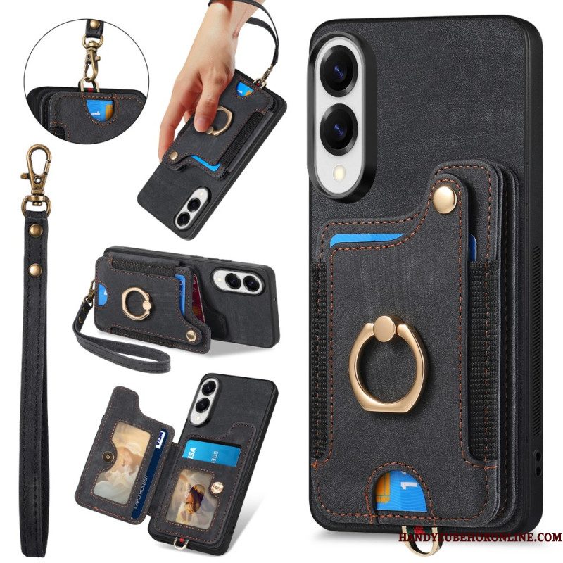 Hoesje Samsung Galaxy S25 5g Edge Retro Rfid-kaarthouder En Draagkoord