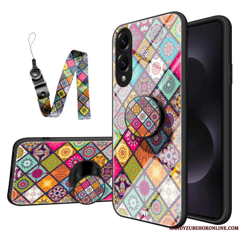Hoesje Samsung Galaxy S25 5g Edge Standaard Met Patchworkpatroon En Draagkoord