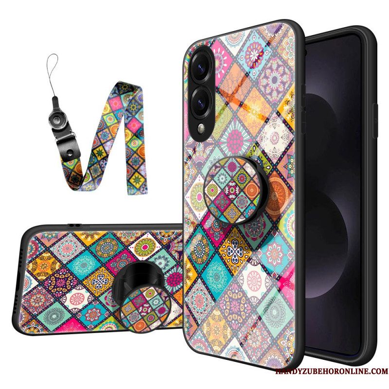 Hoesje Samsung Galaxy S25 5g Edge Standaard Met Patchworkpatroon En Draagkoord