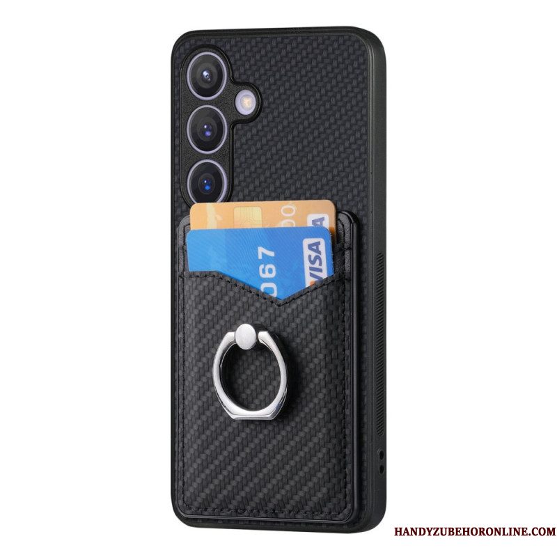Hoesje Samsung Galaxy S25 5g Kaarthouder En Ringstandaard Van Koolstofvezel