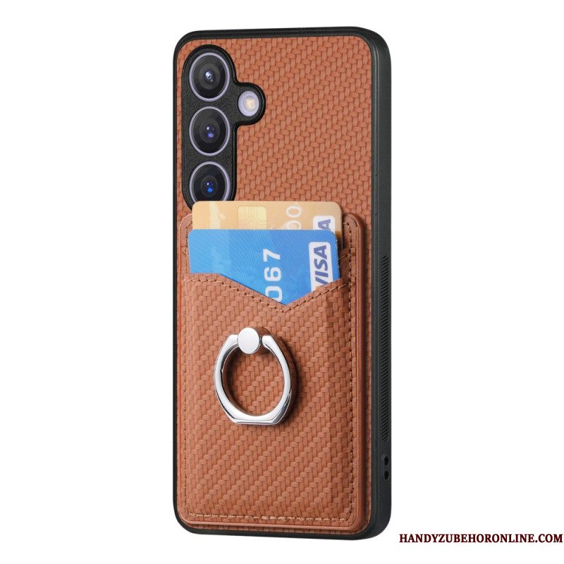 Hoesje Samsung Galaxy S25 5g Kaarthouder En Ringstandaard Van Koolstofvezel