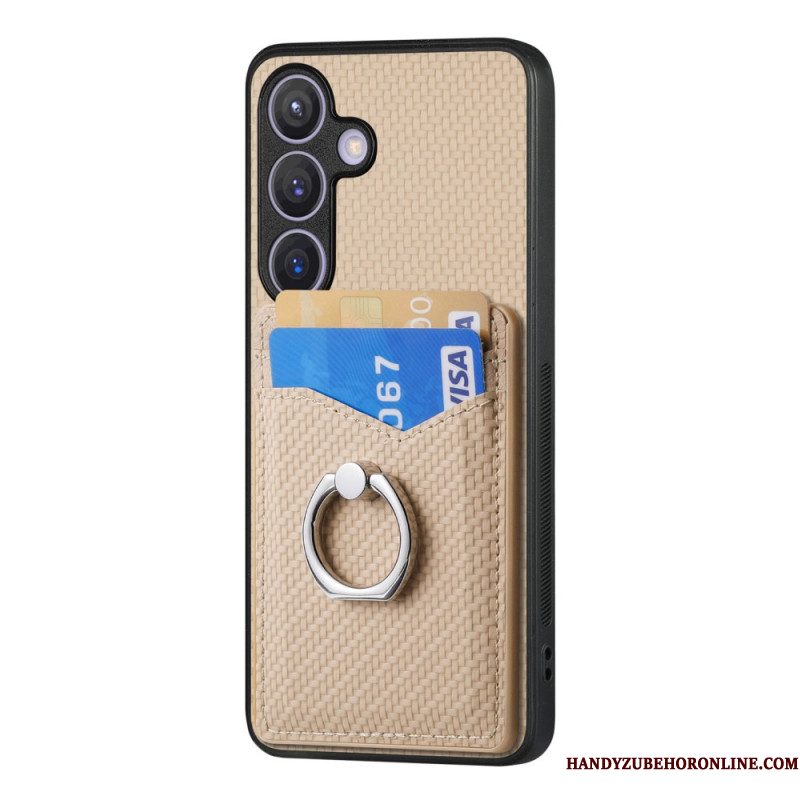 Hoesje Samsung Galaxy S25 5g Kaarthouder En Ringstandaard Van Koolstofvezel
