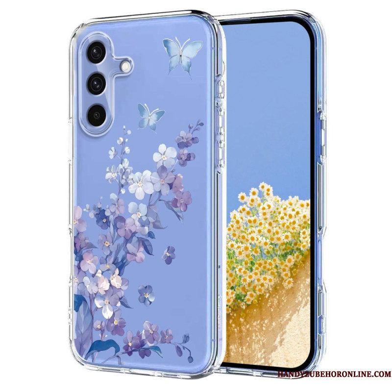 Hoesje Samsung Galaxy S25 Fe Transparant Bloemen- En Vlinderdesign Bescherming Hoesje