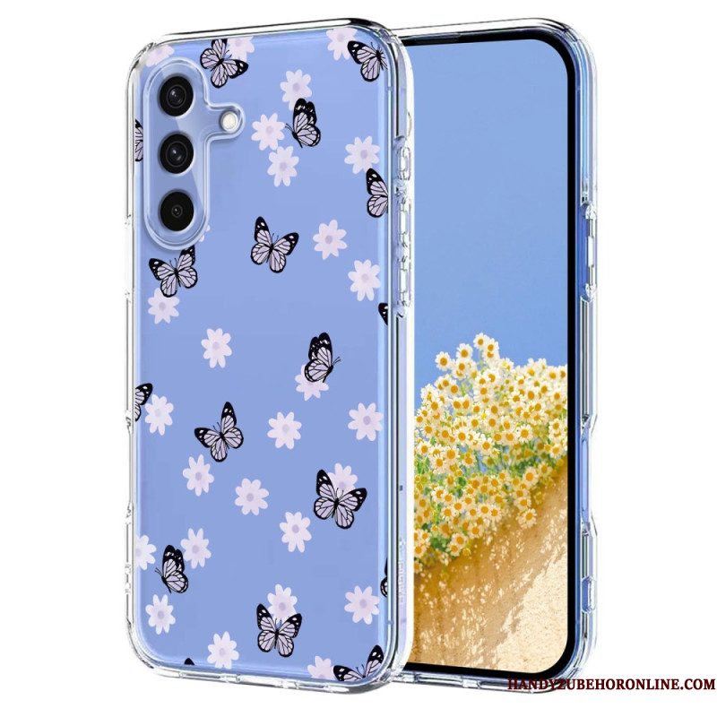 Hoesje Samsung Galaxy S25 Fe Transparant Bloemen- En Vlinderdesign Bescherming Hoesje