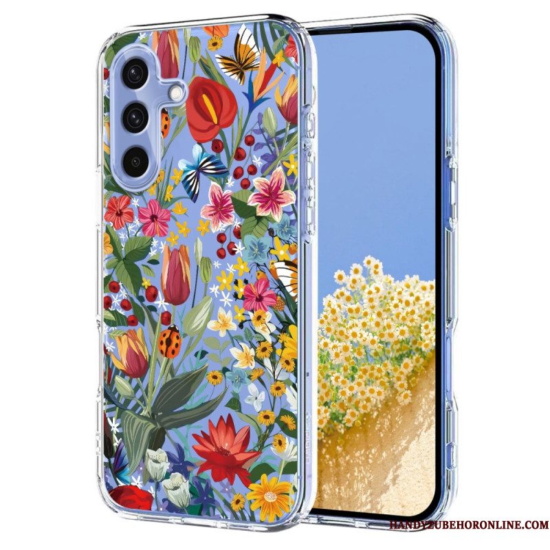Hoesje Samsung Galaxy S25 Fe Transparant Bloemen- En Vlinderdesign Bescherming Hoesje