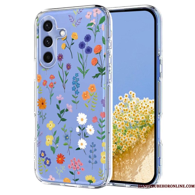 Hoesje Samsung Galaxy S25 Fe Transparant Bloemen- En Vlinderdesign Bescherming Hoesje